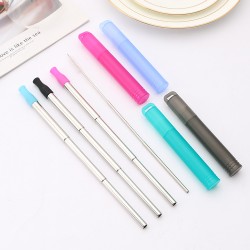 304 ensemble de paille télescopique en acier inoxydable paille pliable ensemble portable silicone bec paille fabricant en gros