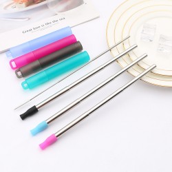 304 ensemble de paille télescopique en acier inoxydable paille pliable ensemble portable silicone bec paille fabricant en gros