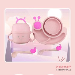 Creative paille de blé enfants ensembles de vaisselle dessins animés escargots splitter cuillère fourche bébé accessoires assiette de repas en gros