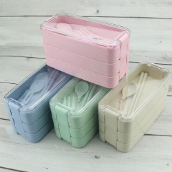 Support personnalisé créatif tige de blé étudiant bento boîte vaisselle portable pique-nique cuillère fourche paupiers tri-ply boîte cadeau