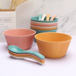 Amazone bol de paille de blé ensemble de cuillère blé bol de salade de fruits maison coupe de riz à grain vertical résidence étudiante bol de nouilles