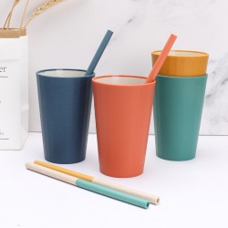 Transfrontalier tasses à paille de blé tasses bicolore à parfum de blé tasses à eau tasses à rayures créatives tasses à eau domestiques tasses de toilette cadeaux