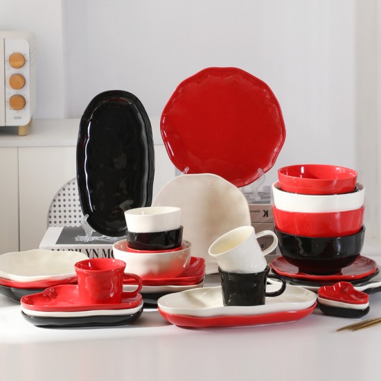 Amazon cross-border céramique vaisselle plat plat plat en gros plat plat maison bol de riz vaisselle plat plat ensemble combiné plat plat plat poisson