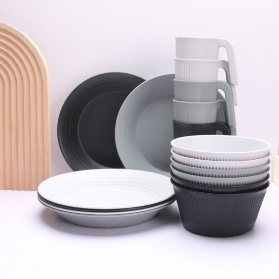 Cross-border grain vertical paille de blé bols tasses assiettes couverts maison salades bols de riz plats à pâtes tasses à boire ensemble cadeau
