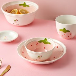 Vaisselle en céramique mignon girly heart bols fraise bols en céramique net assiettes enfants bols soupe bols assiette clear fresh air
