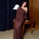 Amazon Cross-border Foreign 2025 Fall/Winter Solid Color Fashion Sexy V-Neck Transparent Open-Back Bridal Dress with Flared Sleeves for Wholesale