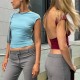 Factory direct sale Kardashian Skims substitute pure desire tight-fitting peach-hipped halter-neck backless long-sleeve dress.