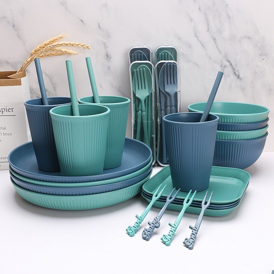 Amazone paille de blé bols tasses soucoupes assiettes pailles ensembles de couverts portatifs couteaux et fourchettes cuillères chopes chopes salade plats plats