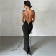 2025 Amazon cross-border summer women's fashionable dress, elegant cut-out, square-neck, slit, long-sleeved, pure color, one-piece dress for women.
