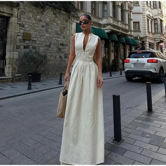 Fulfillment European cross-border new spring women's fashionable sexy elegant personality sleeveless zipper patching sequined dress for women wholesale