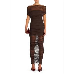 2025 New Cross-border European Fashion Elegant Sexy Evening Dress Deep V Neck Tie Neckless Transparent Solid Dress for Women Wholesale