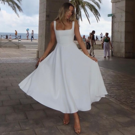 Fulfillment 2025 European cross-border French style loose collar waist cinched A-shaped casual fashionable strap-on long dress for women wholesale