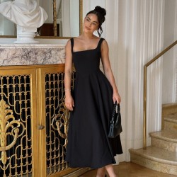 Fulfillment 2025 European cross-border French style loose collar waist cinched A-shaped casual fashionable strap-on long dress for women wholesale