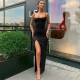 In Stock Cross-border Foreign Summer Women's Fashion Open-Back Transparent Solid Color Tight Sleeve Shaping Dress