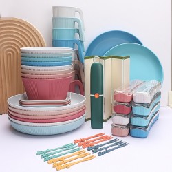 Amazone bols de paille de blé tasses plateaux ensembles de couverts planche à découper portable couteau à fruits salade à grains verticaux steak plate