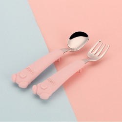 304 acier inoxydable enfants cuillère et fourchette set silicone apprentissage cuillère et fourchette bébé creative piggy portable vaisselle cadeaux