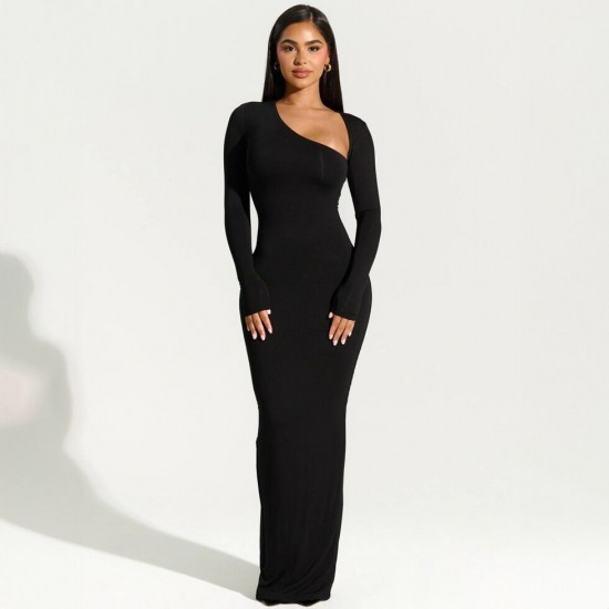 Wholesale cross-border European 2025 spring-summer new style women's elegant collar, backless, sexy, slit, tie, pure color, one-piece dress for women.