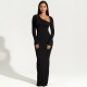 Wholesale cross-border European 2025 spring-summer new style women's elegant collar, backless, sexy, slit, tie, pure color, one-piece dress for women.