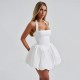 2025 new European style fashion street fitted puff skirt with ruffle tie backless open style women's dress for wholesale