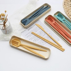 Paille de blé portable portugais couteau fourche cuillère chopin chopin ensemble de couverts cuillère fourche boîte de rangement étudiant ensemble cadeau