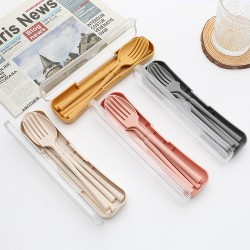Creative paille de blé vaisselle à grain vertical couteaux fourchettes cuillères baguettes étudiant extérieur portable vaisselle ensemble 4 pièces cadeau