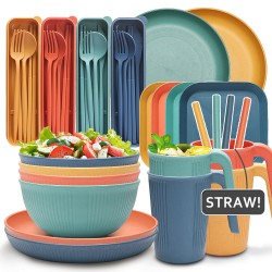 Amazone bols de paille de blé tasses et assiettes ensemble à grains verticaux maison saladier tasses et soucoupes couteaux portatifs fourchettes cuillère chopes chopes chopes