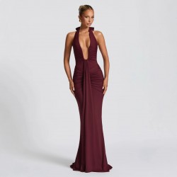 European and American 2025 Summer New Style Cross-border Fashion Dress Sexy Solid Deep V Neck Backless Dress for Women Wholesale
