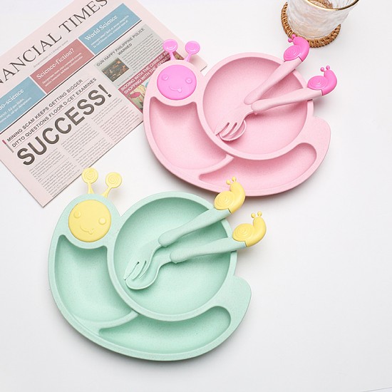 Paille de blé enfants ensembles de vaisselle dessins animés escargots splitter plateau cuillère fourche bébé accessoires plats cadeaux repas repas
