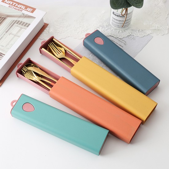 Acier inoxydable couteau fourche cuillère chopper chopper chopper student portable set de vaisselle wheat puller box outdoor travel cutter