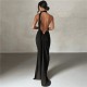 In Stock 2025 Cross-border Women's Clothing Fashion Sexy Slim Fit Backless Openwork Knitted Tunic with Elegant Style Long Sleeve One-Piece Dress for Wholesale