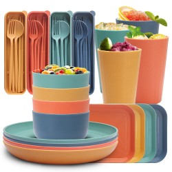 Paille de blé bols tasses soucoupes ensembles de plats plats plats maison tasses à boire bicolore couteaux portatifs fourchettes cuillères chopes resto ensembles de couverts cadeaux
