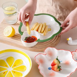 Assiette à ravioli japonaise avec assiette de vinaigre en céramique créative belle assiette à ravioli spéciale assiette à compartiments fine plaque de petit déjeuner de dessin animé