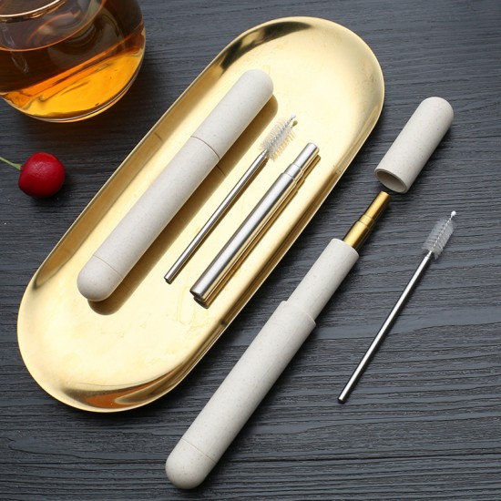 304 acier inoxydable pliable paille trois sections télescopique thé au lait creative portable outdoor set vaisselle de qualité alimentaire