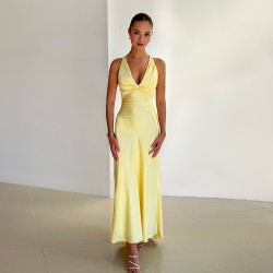 2025 Cross-border Women's Clothing Sexy Pure Color High Cut Backless Slim Fit Evening Dress for Wholesale