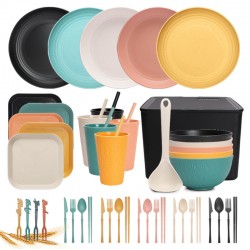 Crossover paille de blé bols tasses assiettes soucoupes ensemble en plastique couverts plats plats plats tasses à boire ensemble cadeau