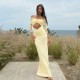 Newly launched European and American style 2025 trendy open net fabric pure-color patching bare-chest long-sleeved fitted dress wholesale