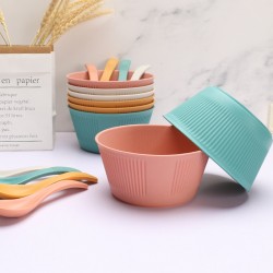 Amazone bol de paille de blé ensemble de cuillère blé bol de salade de fruits maison coupe de riz à grain vertical résidence étudiante bol de nouilles