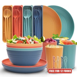 Crossover paille de blé bols tasses plateaux ensembles 32pcs couverts couteaux portables fourchettes cuillères baguettes student cutter set cadeaux