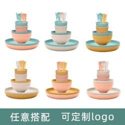 Cross-border grain vertical paille de blé bols tasses et assiettes ensemble maison manger portable couteaux fourchettes cuillères baguettes couple cadeaux vaisselle