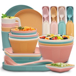 Amazon blé paille bol tasses plats plats maison soupe cuillère salade plat à pâtes grain vertical ensemble de vaisselle portable