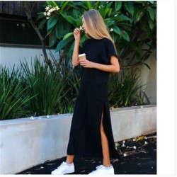 Cross-border Fashion Sweet 2025 Pure Color Slim Fit Square Neck Summer Sleeveless High-Waisted Double Hemmed Long Dress for Wholesale