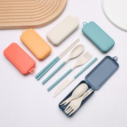 Paille de blé ensemble de vaisselle pliable créatif démontable fourchette cuillère baguettes vaisselle portable ensemble cadeau