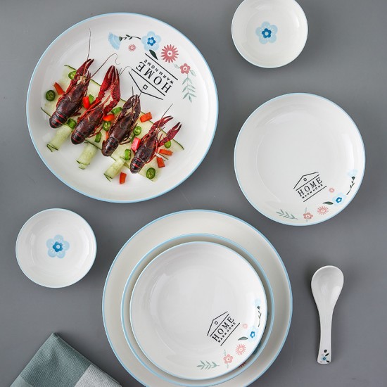 Fleurs pleines jardin haute température sous glaze couleur petit rafraîchissant maison céramique bol plat manger riz bol plat combinaison vaisselle en gros