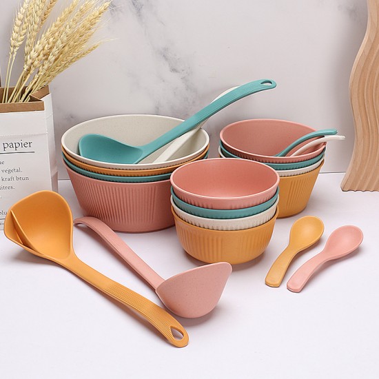 Amazon blé paille bol tasses plats plats maison soupe cuillère salade plat à pâtes grain vertical ensemble de vaisselle portable