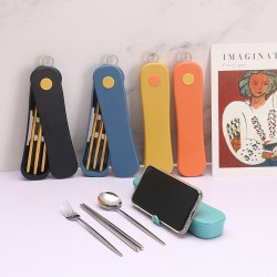 Acier inoxydable cuillère fourchettes baguettes creative spin rangement boîte vaisselle portable ensemble de repas étudiant voyage extérieur pique-nique