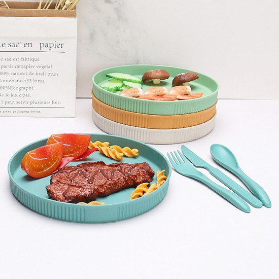 Amazon plaque de paille de blé épaissie couteaux fourchettes cuillère maison salade plat de pâtes plat occidental plat de grain vertical créatif
