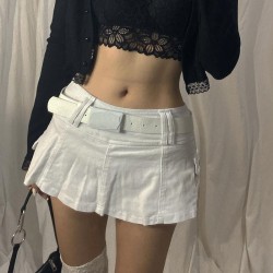 Fulfillment European autumn solid denim pleated half-length skirt for personality street hot girl cross-border women's short skirt multi-match style