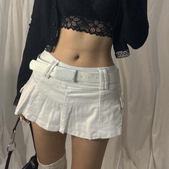 Fulfillment European autumn solid denim pleated half-length skirt for personality street hot girl cross-border women's short skirt multi-match style