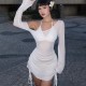 Spot-on wholesale of European and American cross-border 2025 spring-autumn new sexy fashionable pleated coverall sheer dress with transparent side neckline and beach dress for women