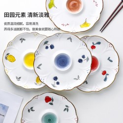 Liquidation céramique créative 10 pouces plat à boulettes avec vinaigre plat japonais grand plat à la maison individuel pétales sushi frites plat